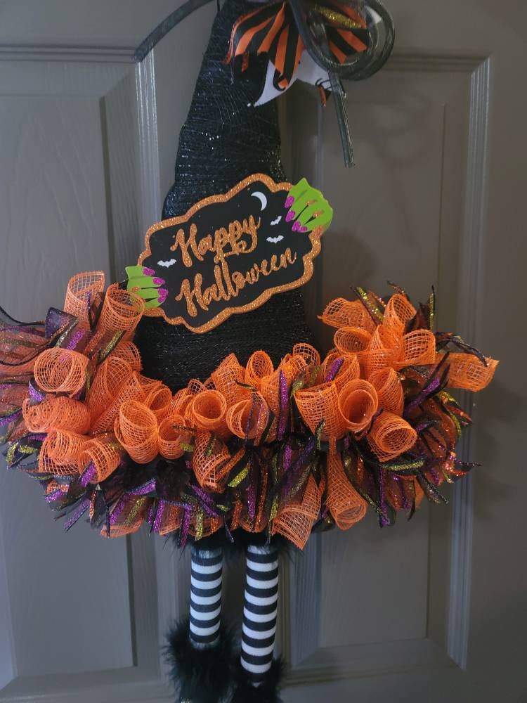 Halloween Witches Hat Wreath, Door wreath, Halloween wreath
