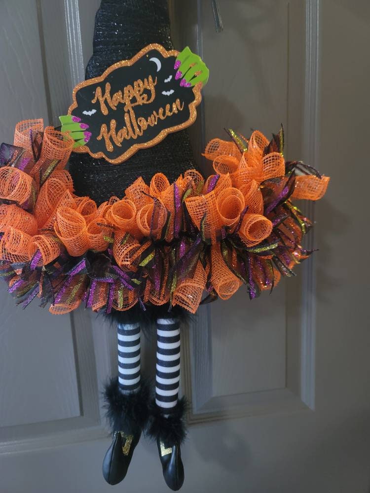 Halloween Witches Hat Wreath, Door wreath, Halloween wreath