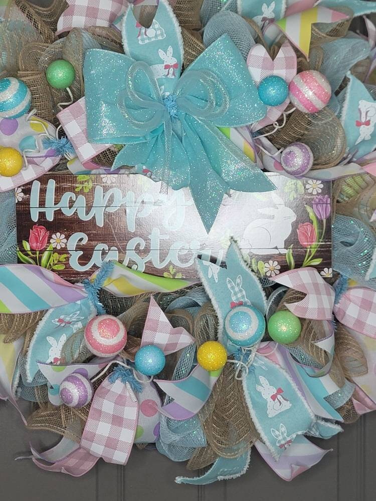 Easter wreath, Spring wreath, Easter door hanger, bunny wreath, turquoise wreath, Everyday wreath
