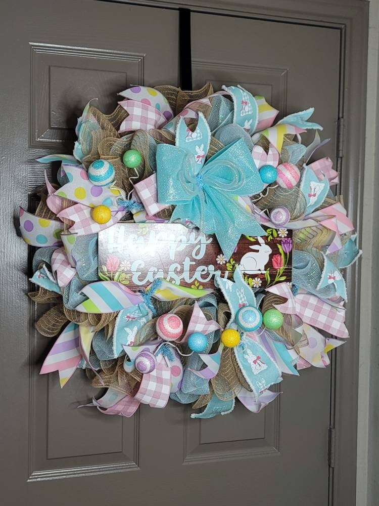 Easter wreath, Spring wreath, Easter door hanger, bunny wreath, turquoise wreath, Everyday wreath