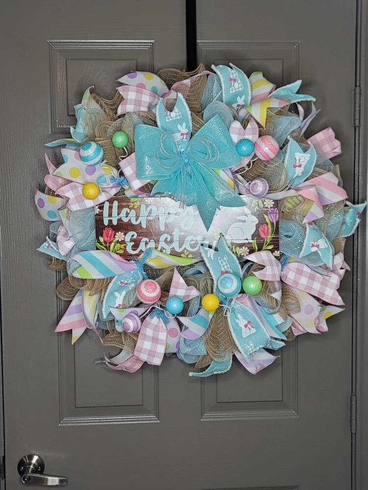 Easter wreath, Spring wreath, Easter door hanger, bunny wreath, turquoise wreath, Everyday wreath