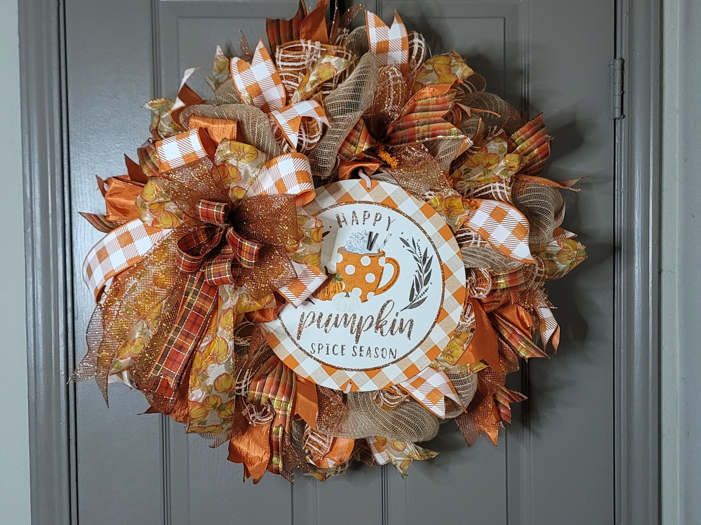 Fall wreath, orange and brown fall wreath, Home decor, door decor