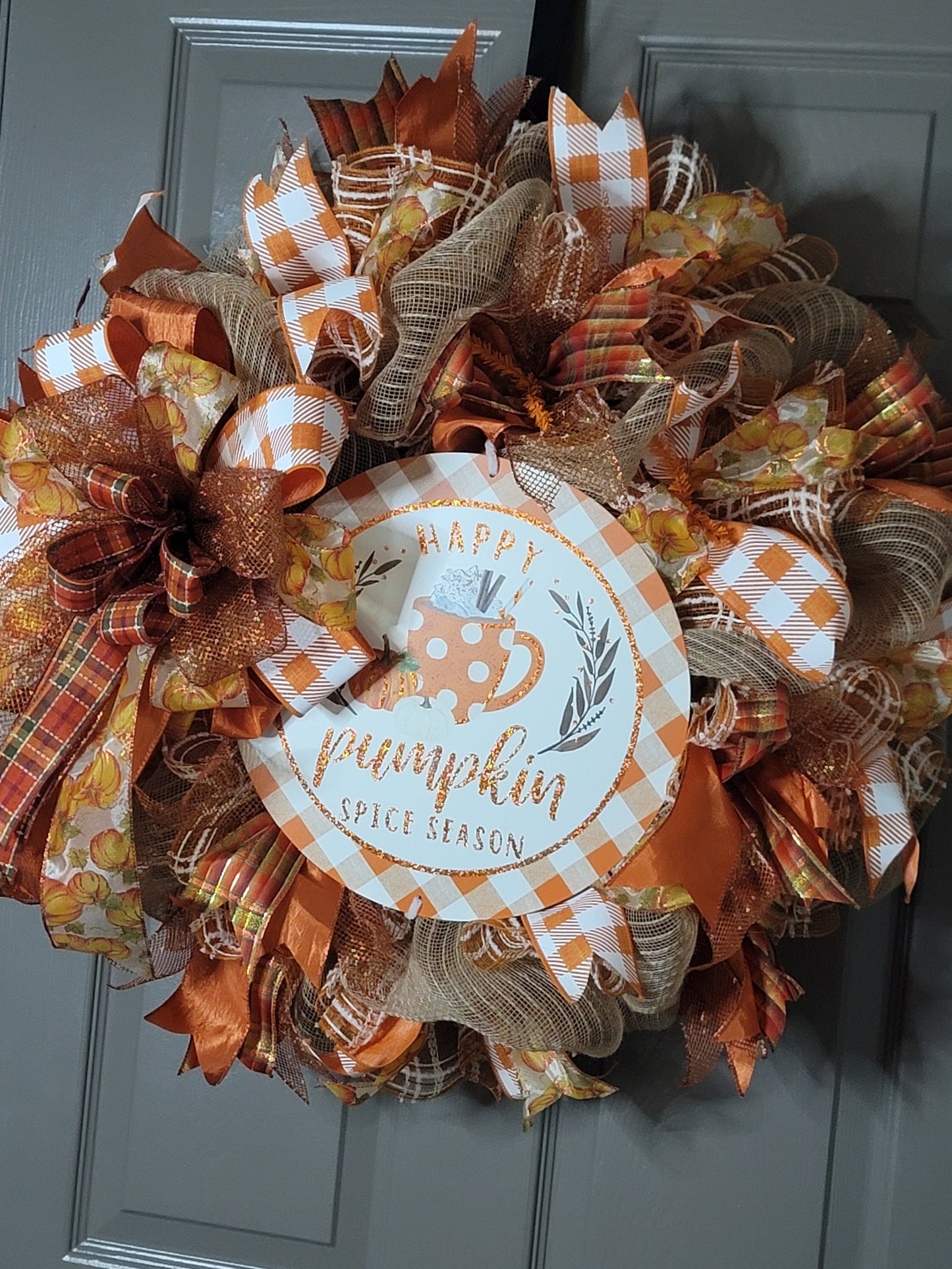 Fall wreath, orange and brown fall wreath, Home decor, door decor
