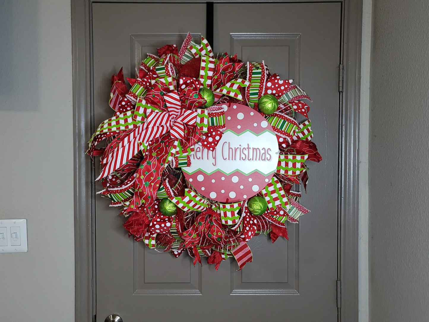 Christmas wreath, Door wreath, holiday wreath, winter wreath, red and lime green, front door wreath