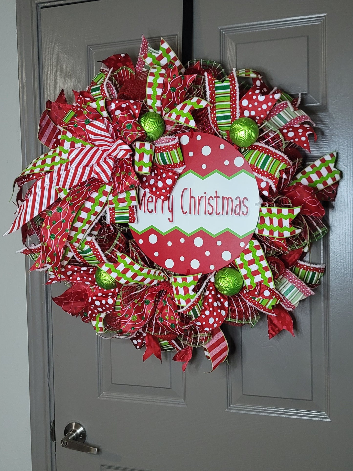 Christmas wreath, Door wreath, holiday wreath, winter wreath, red and lime green, front door wreath